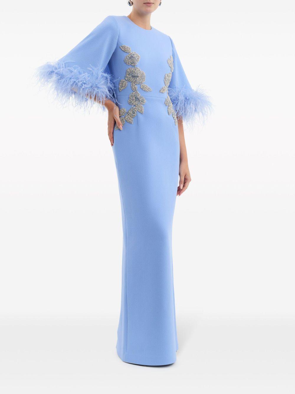 Juliana feather-cuff embroidered gown