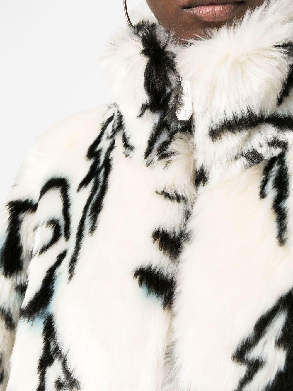 monogram-print faux fur coat 