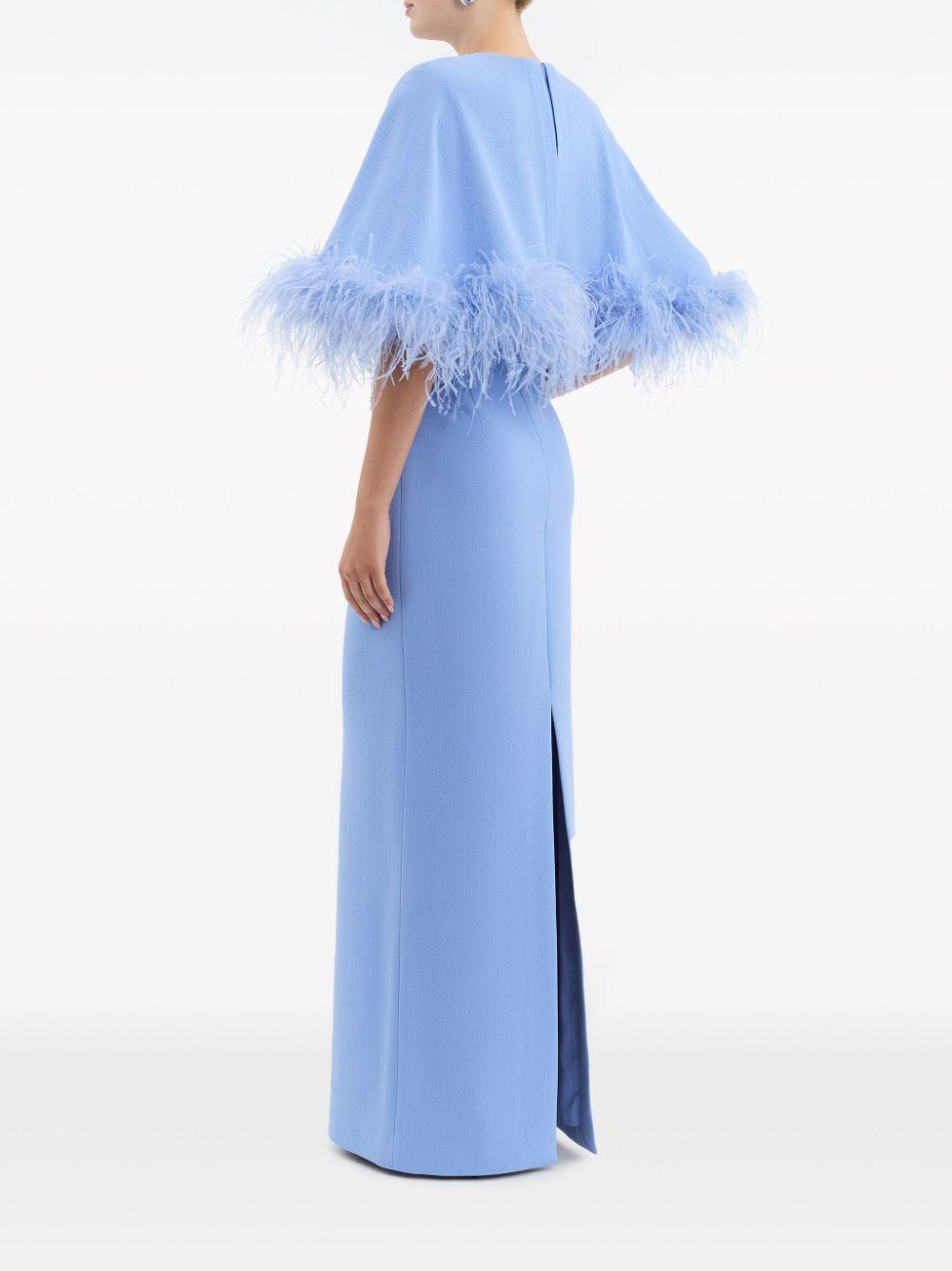 Juliana feather-cuff embroidered gown