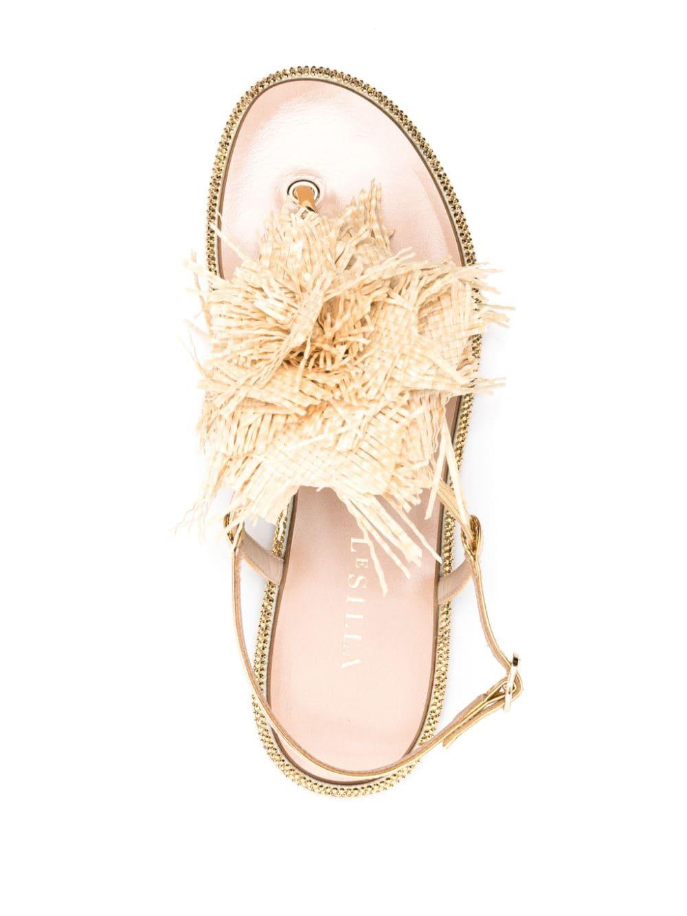 Rose raffia-weave flat sandals