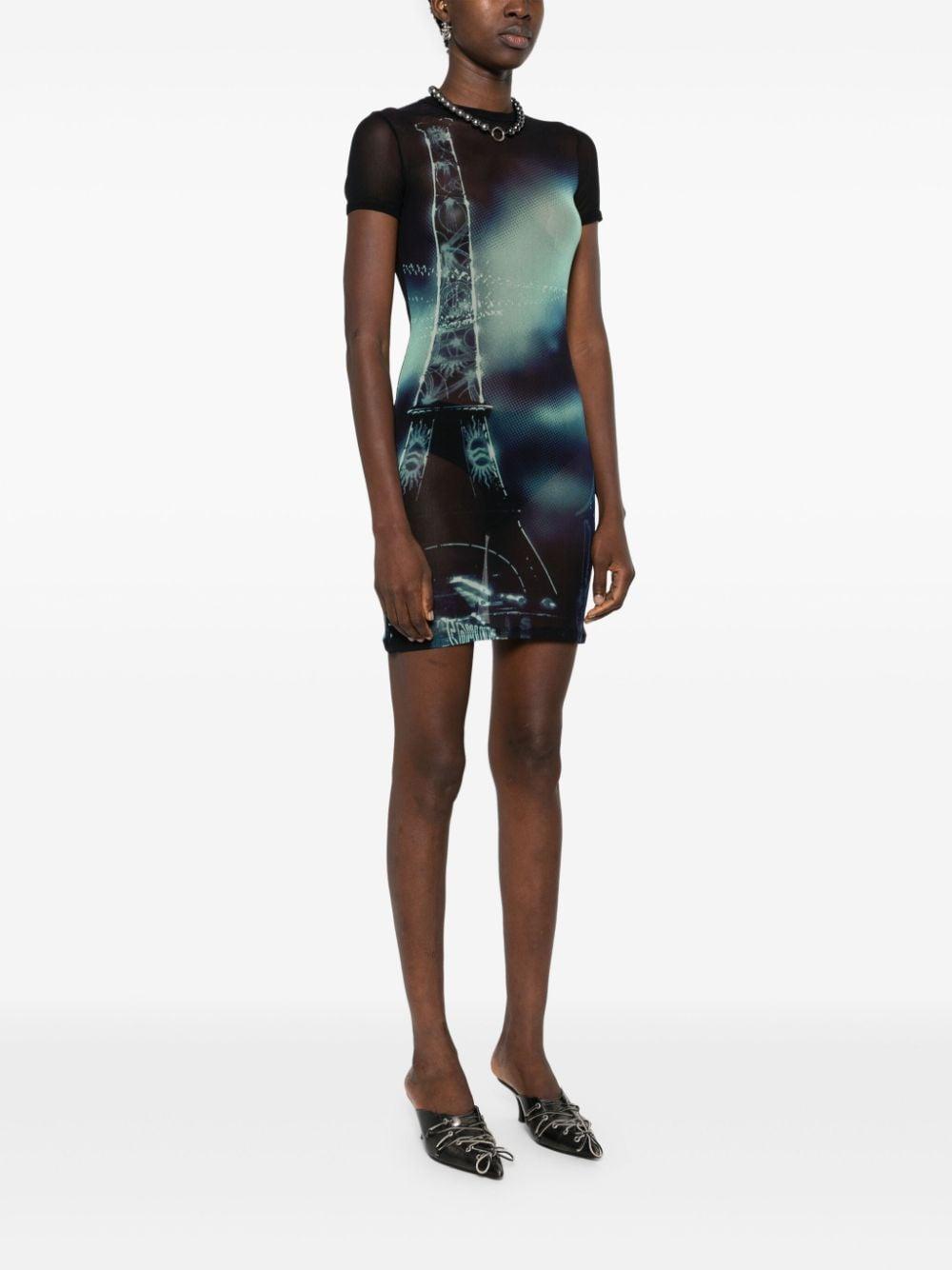 Pigalle-print mesh mini dress