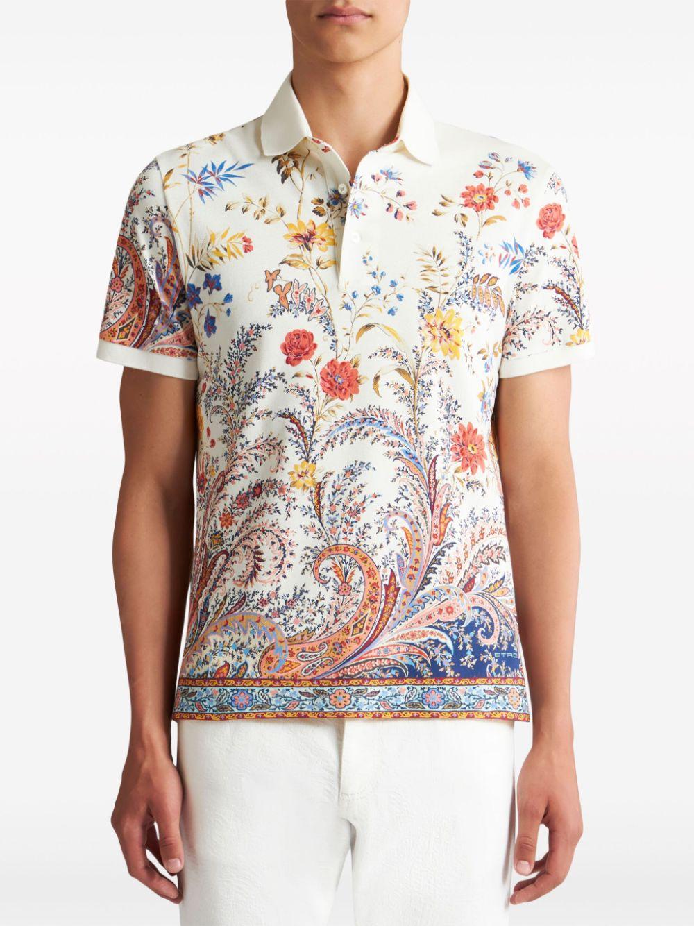 floral paisley-print cotton polo shirt