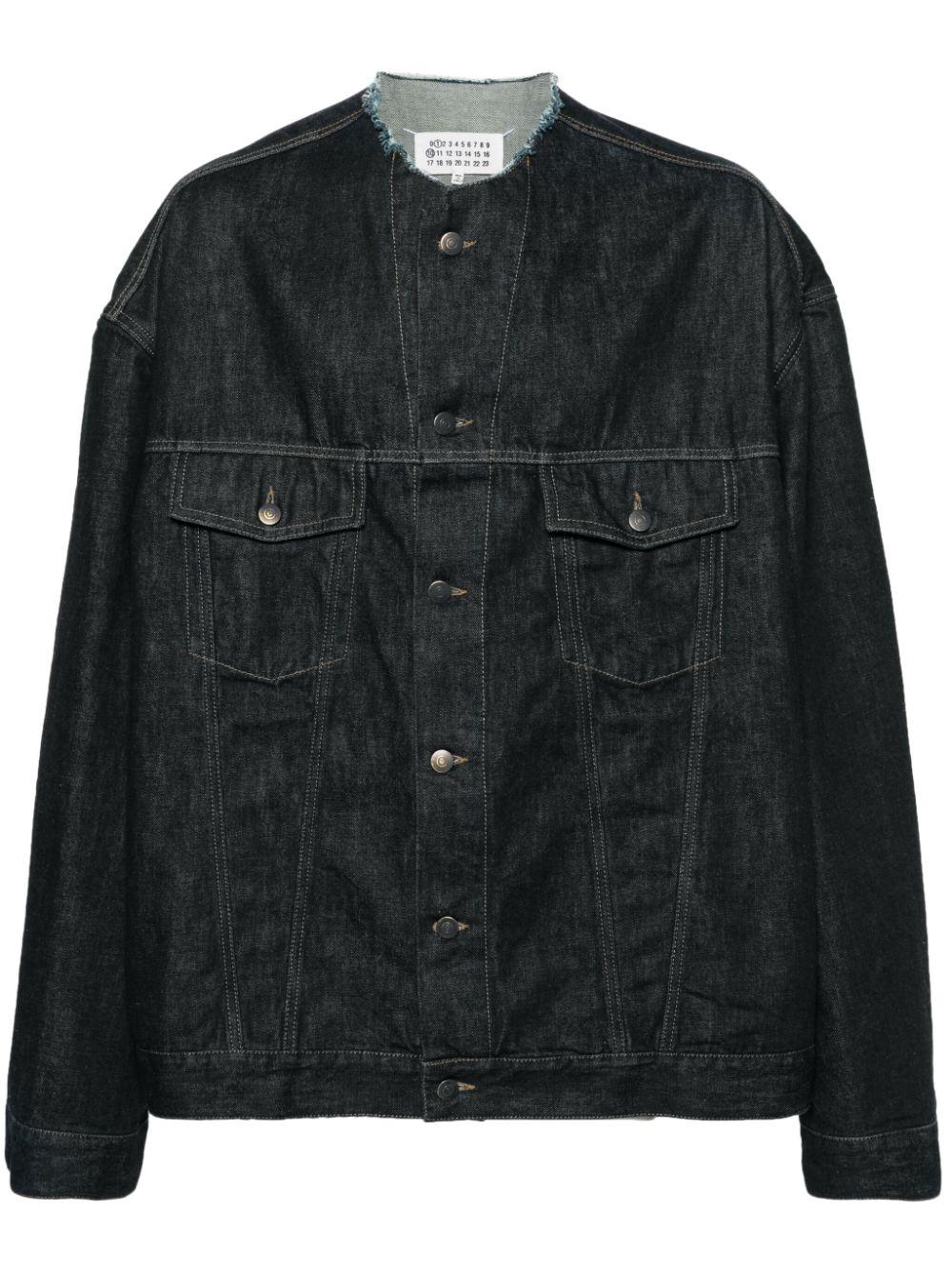 collarless denim jacket