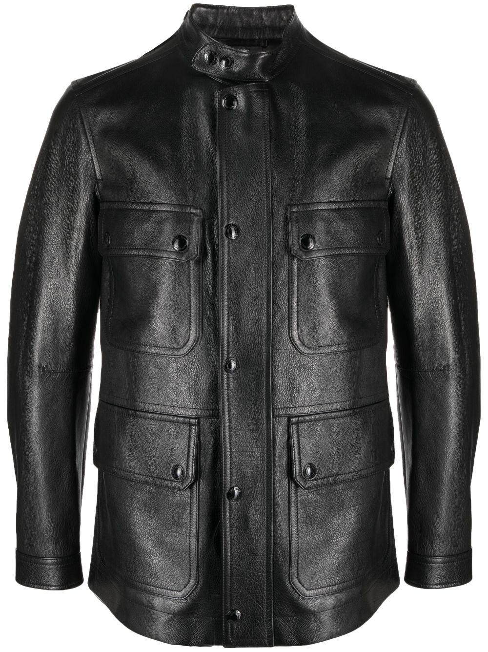 zip-up leather jacket