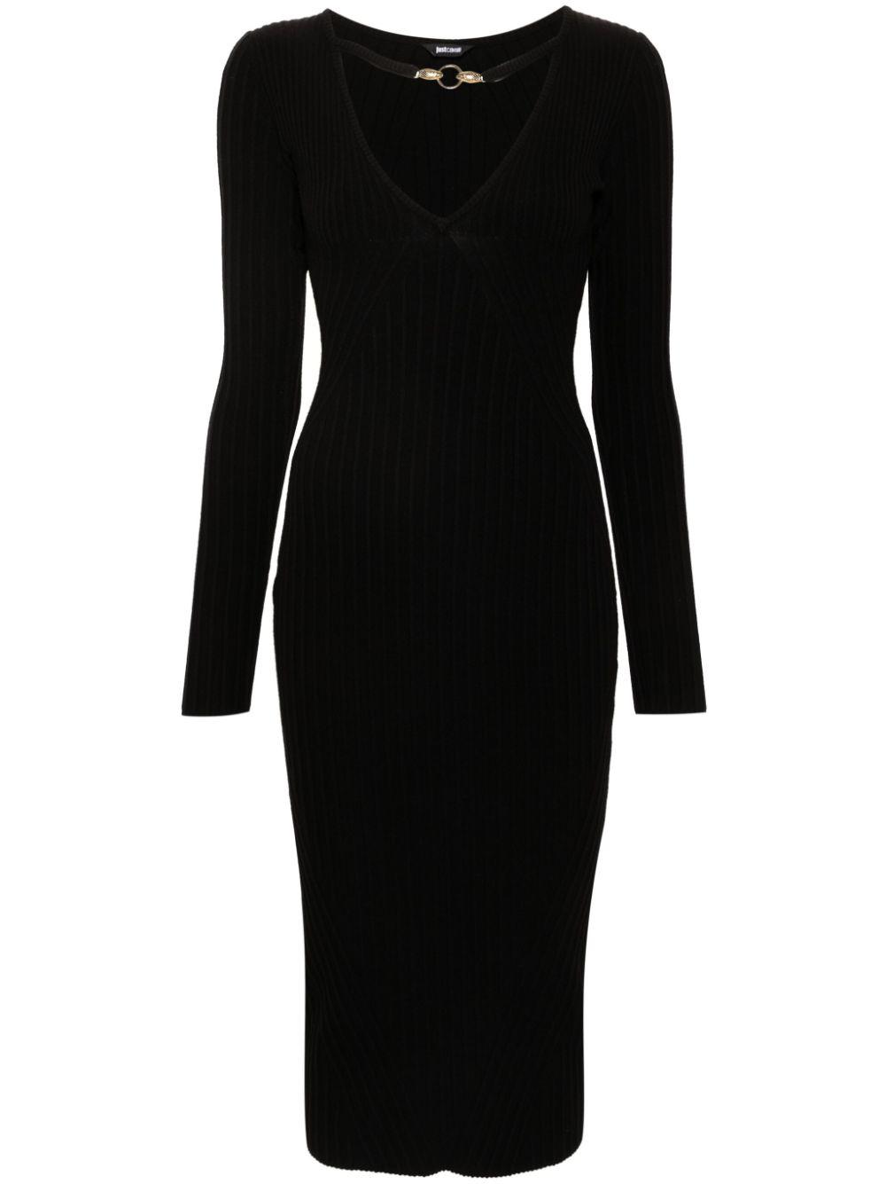 V-neck knitted midi dress