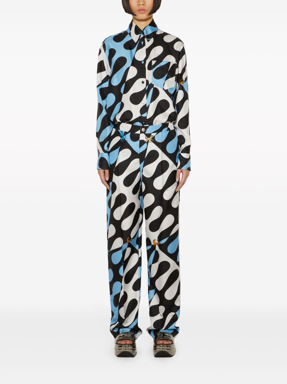 Leocorno-print silk trousers 