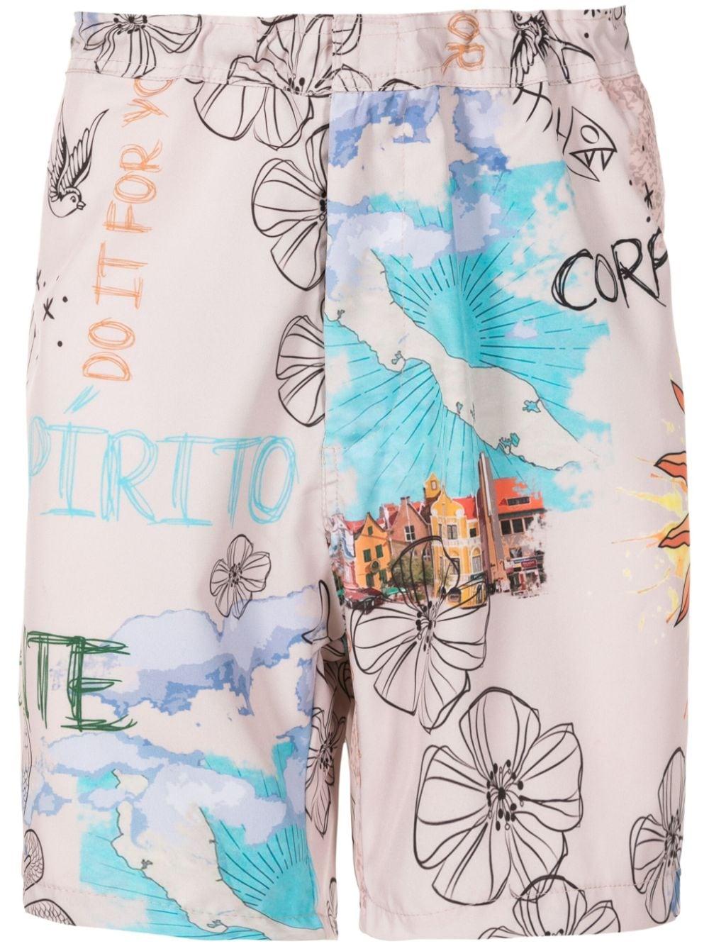 graphic-print silk shorts