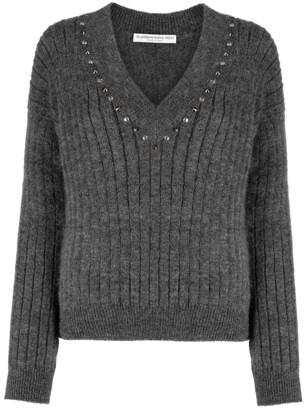 stud-embellished ribbed-knit jumper