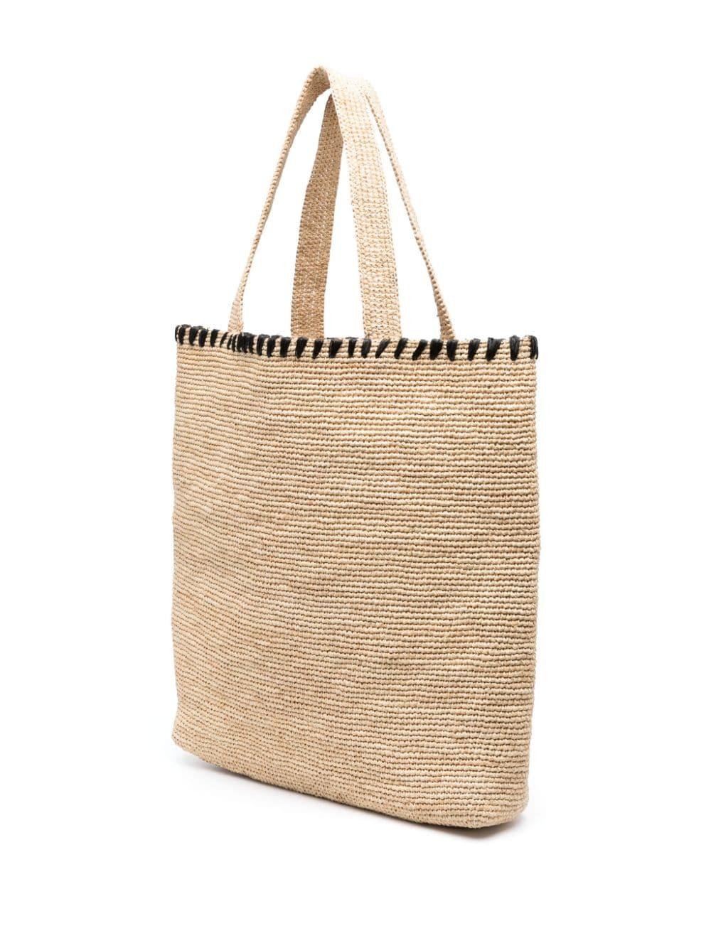 logo-embroidered raffia tote bag