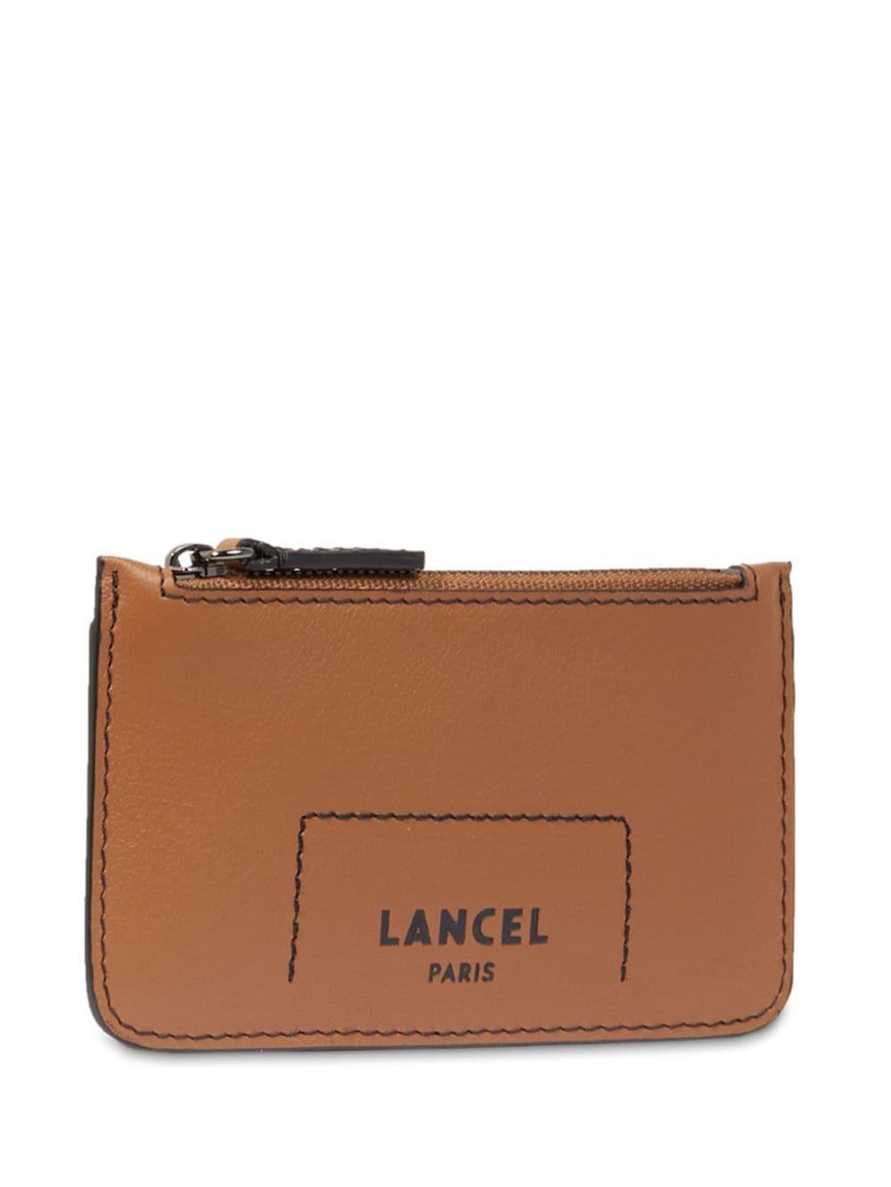 logo-print leather card holder