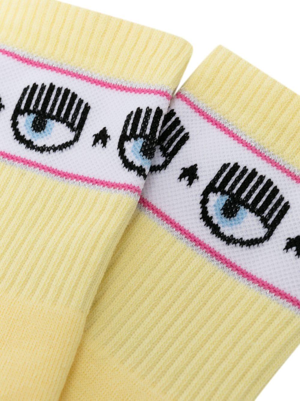 Eyelike-motif ribbed ankle socks