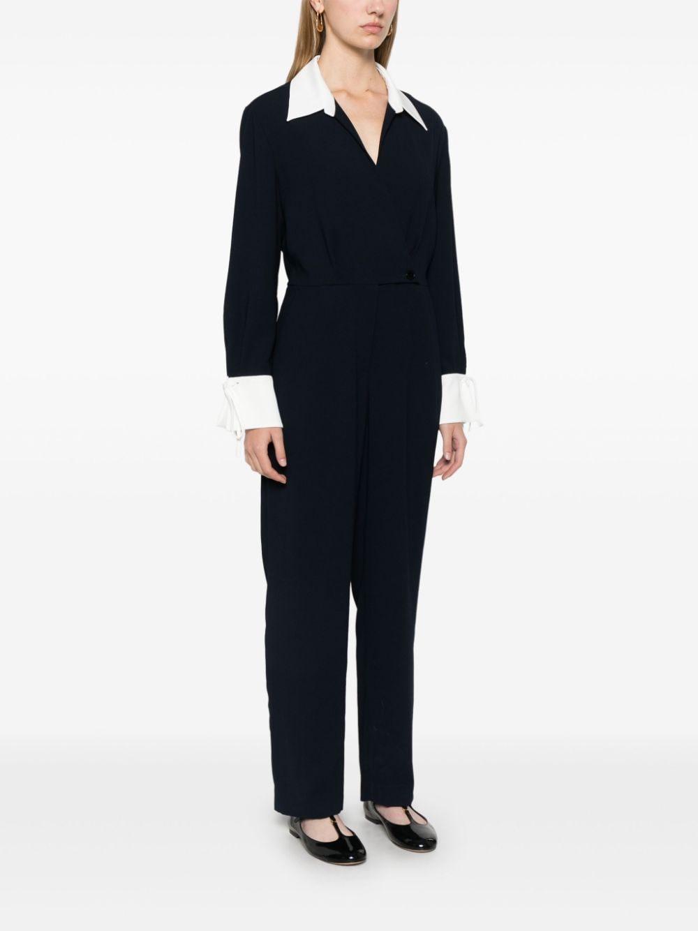 Contrast-trim straight-leg woven jumpsuit