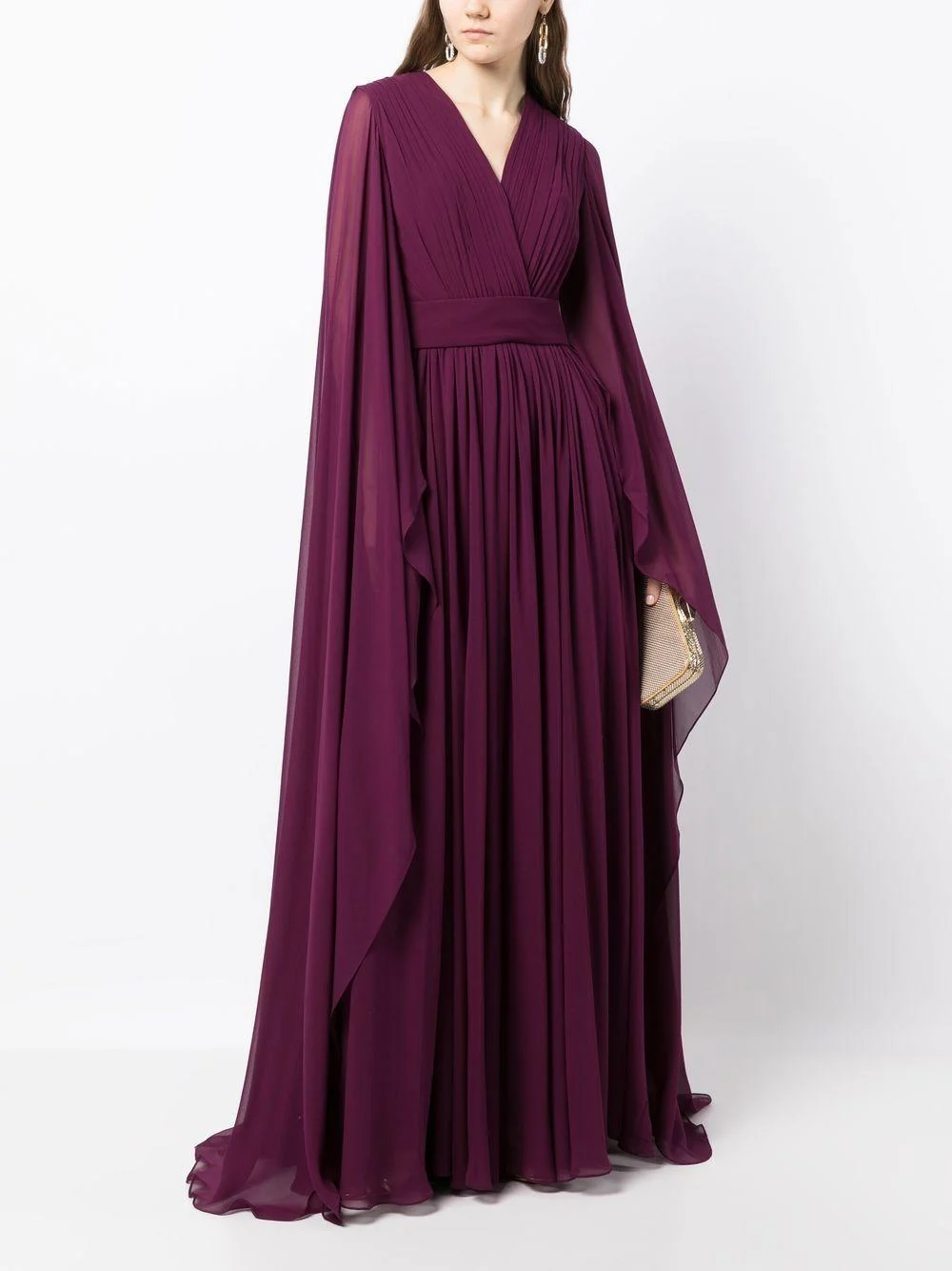 cape-effect pleated gown