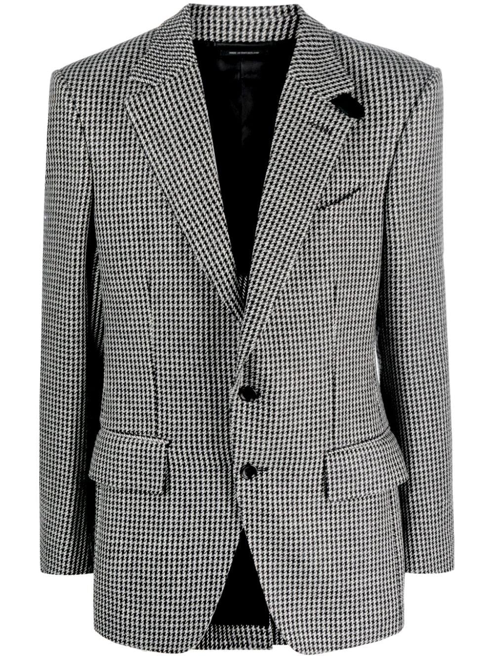 houndstooth-pattern single-breasted blazer