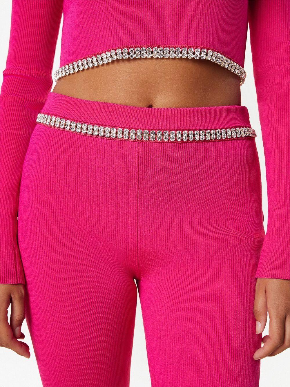 rhinestone-embellished ribbed-knit flared trousers