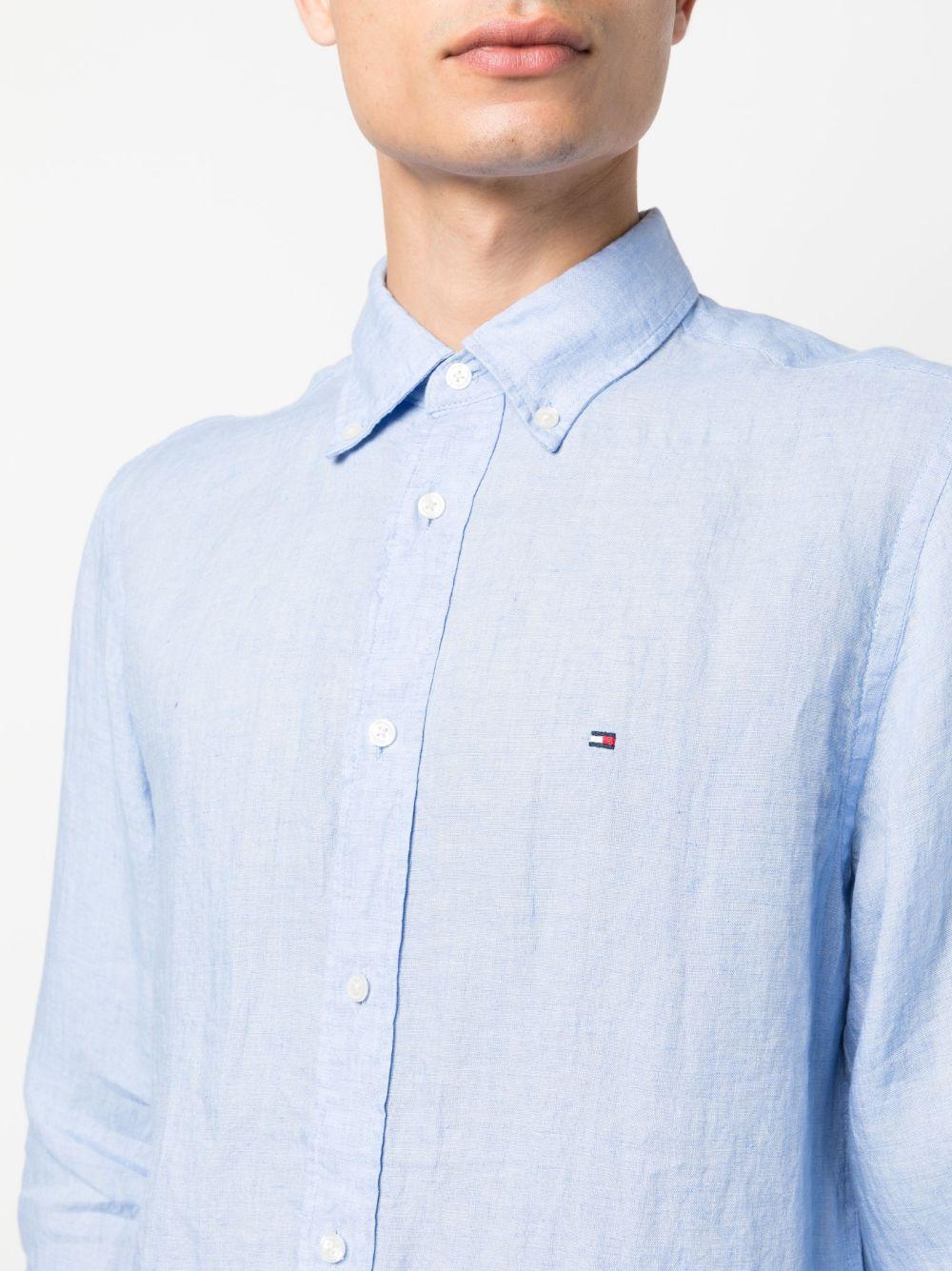 logo-embroidered linen shirt