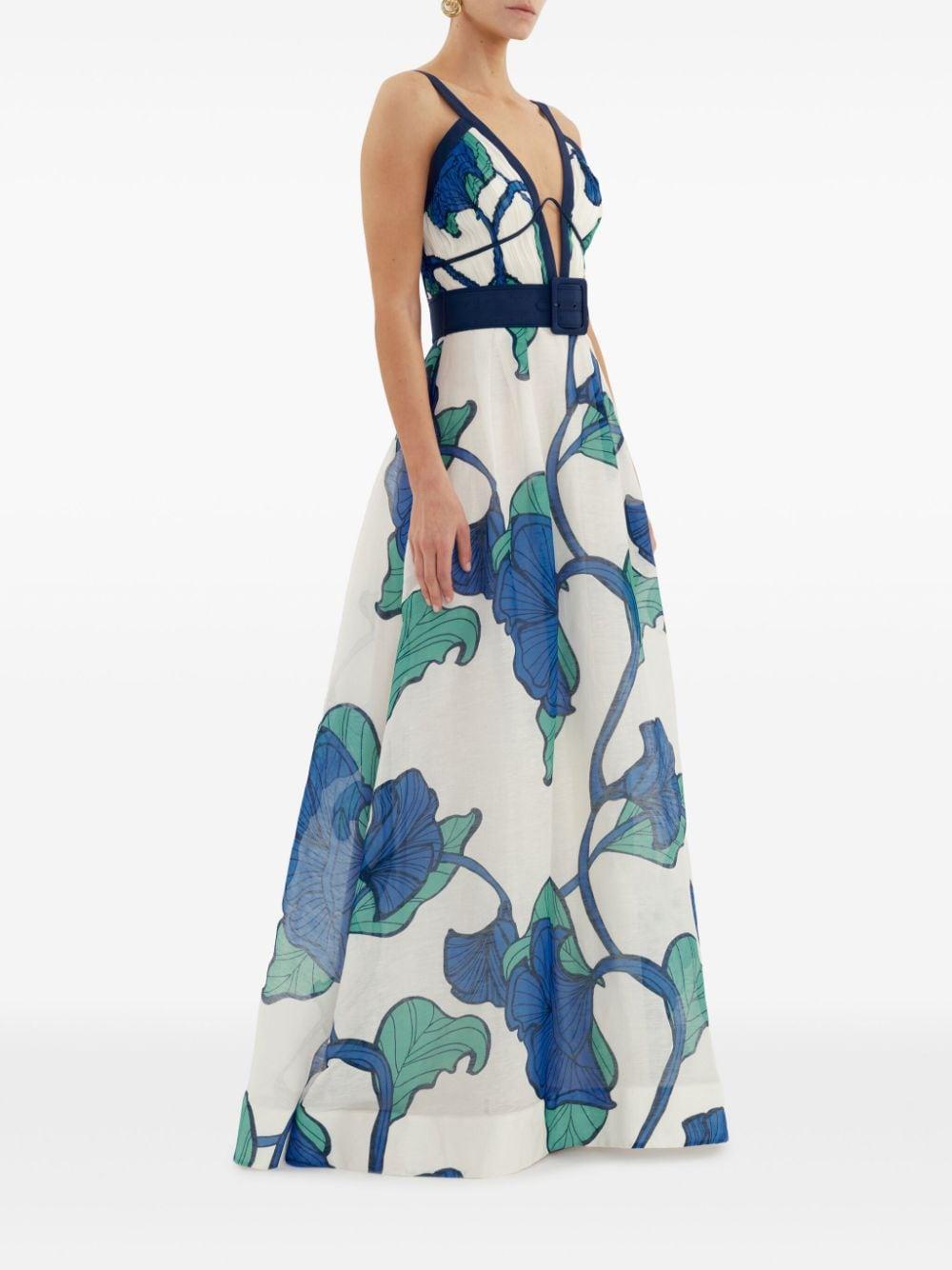 floral-print belted maxi dress