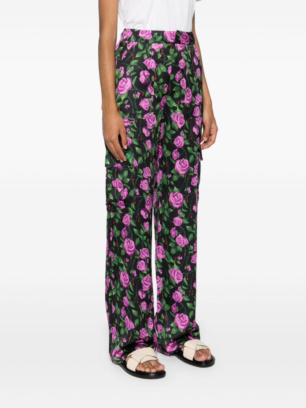 floral-print satin trousers