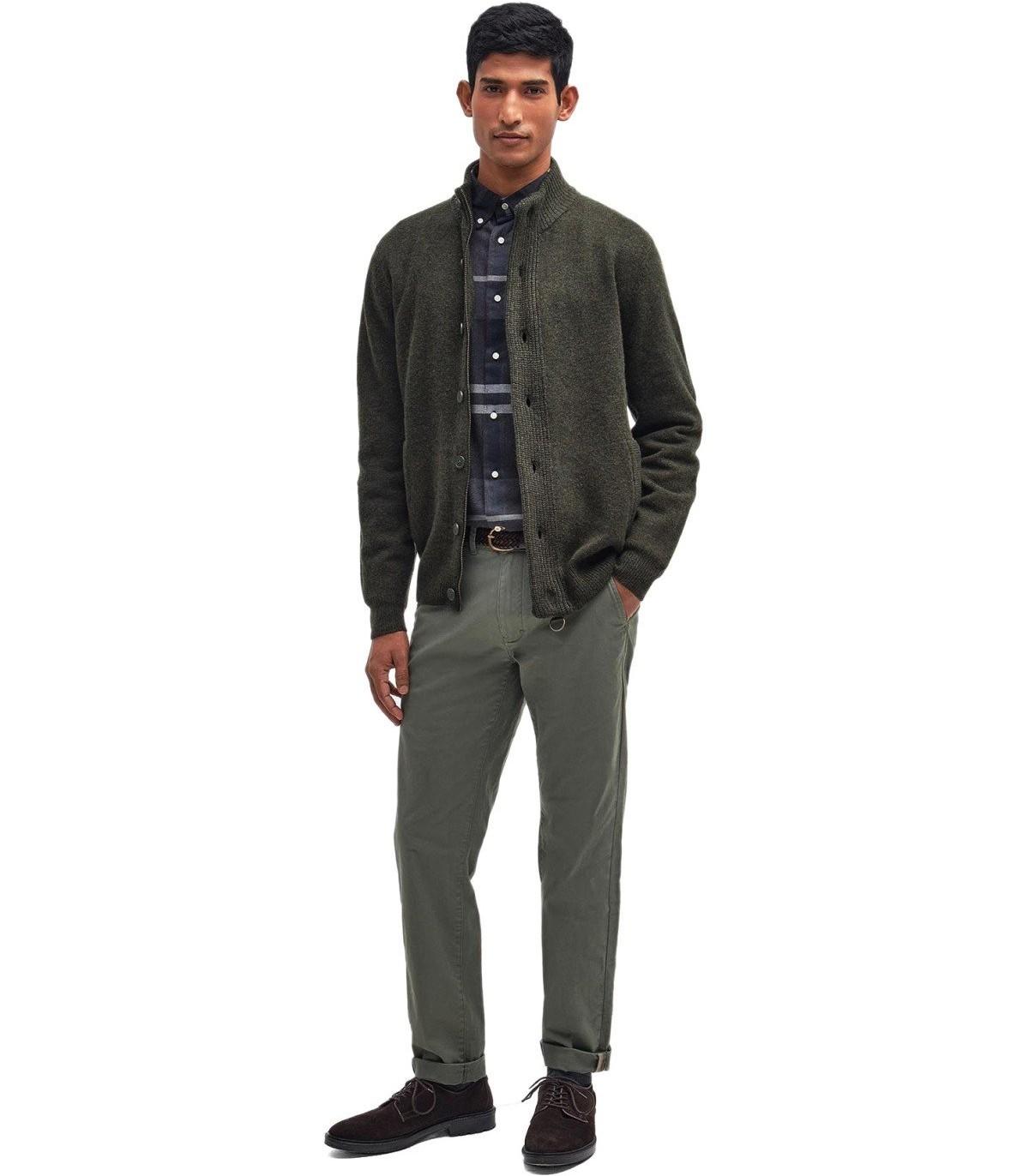 barbour essential patch green cardigan