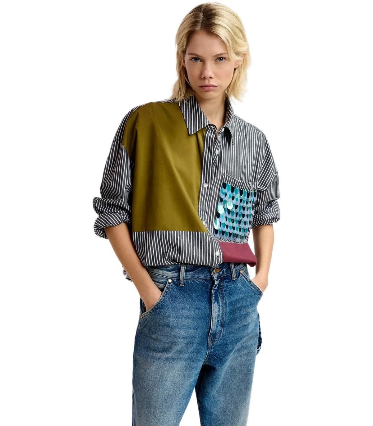 essentiel antwerp glam multicolored patchwork shirt