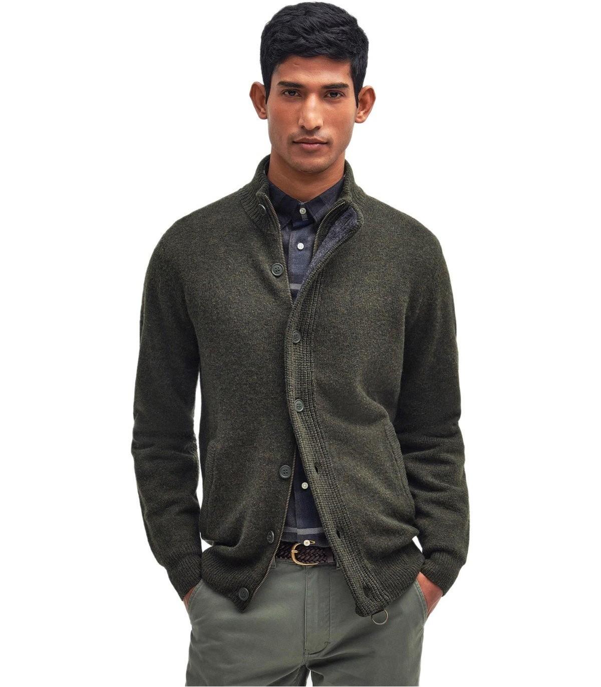 barbour essential patch green cardigan