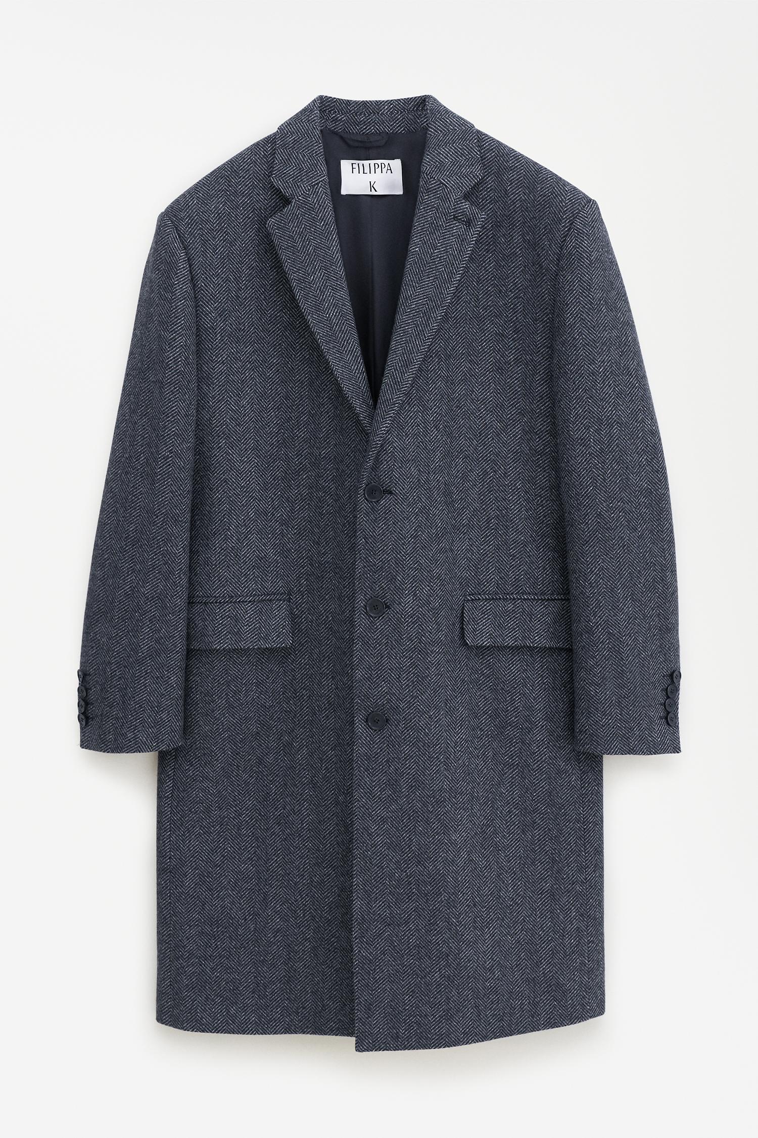 Relaxed Wool Herringbone Coat