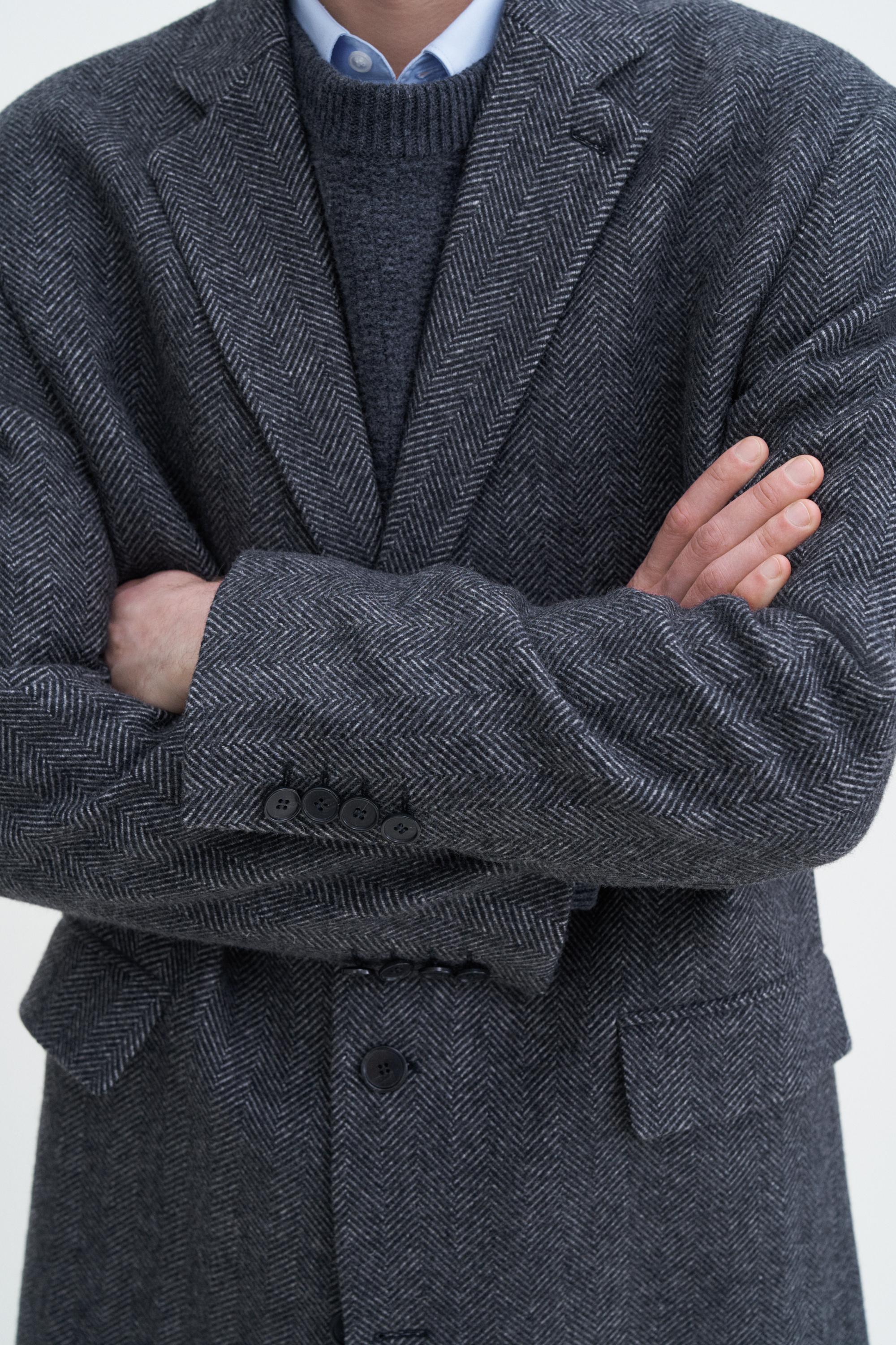 Relaxed Wool Herringbone Coat