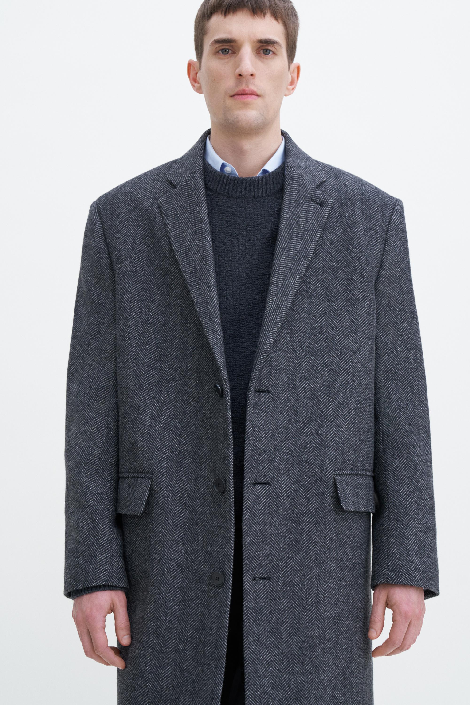 Relaxed Wool Herringbone Coat