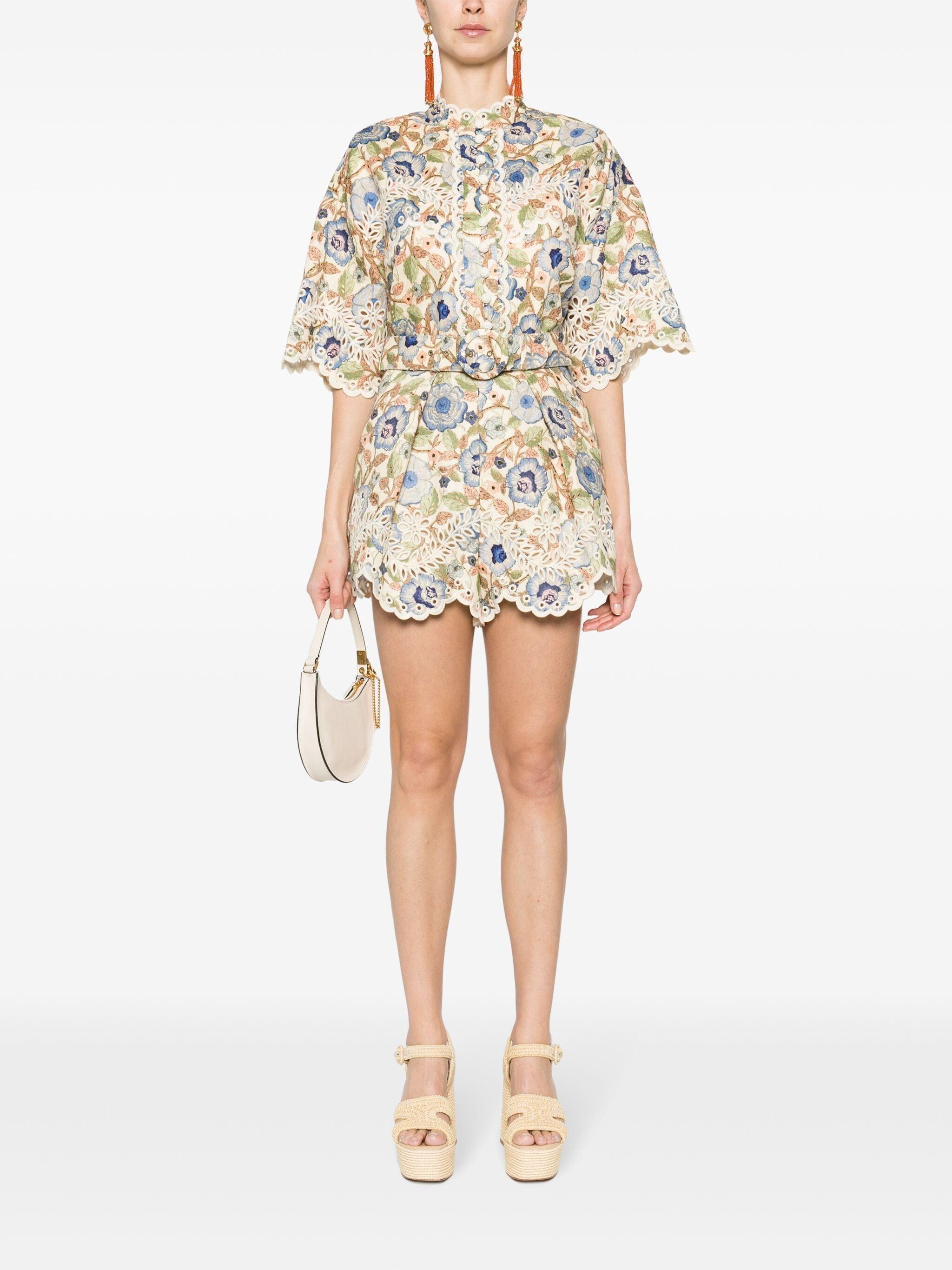 Junie embroidered floral-print shorts