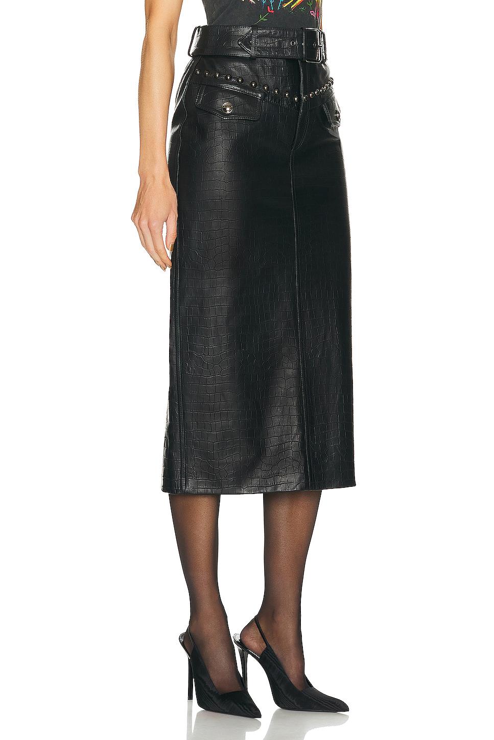 Croco Print Leather Midi Skirt