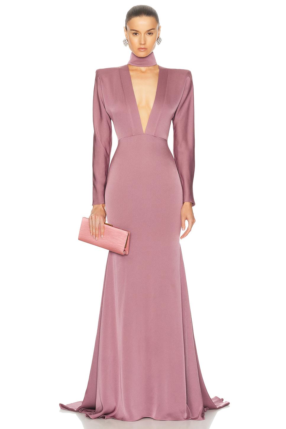 Long Sleeve V Neck Gown