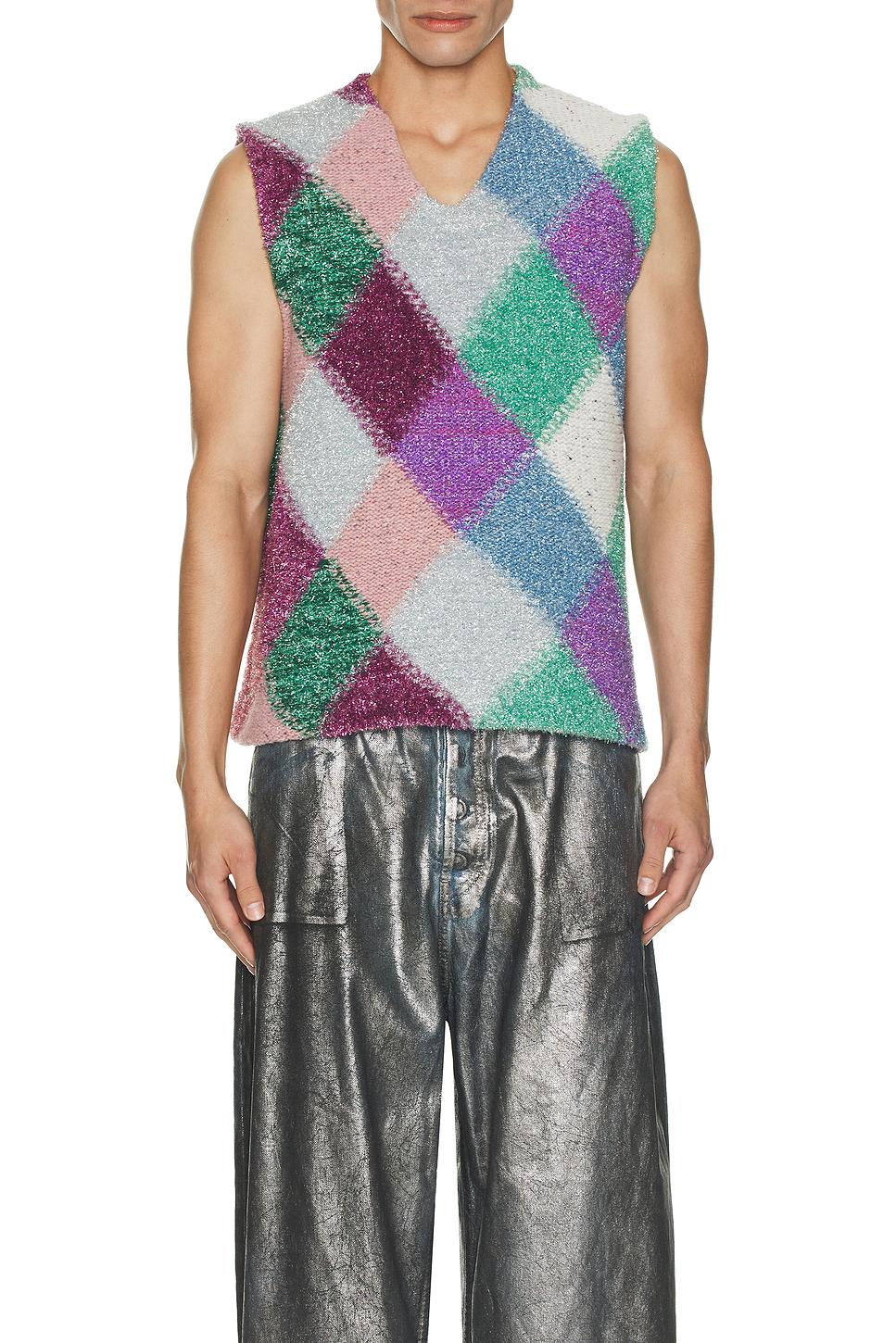 Argyle Glitter Boxy Vest Knit