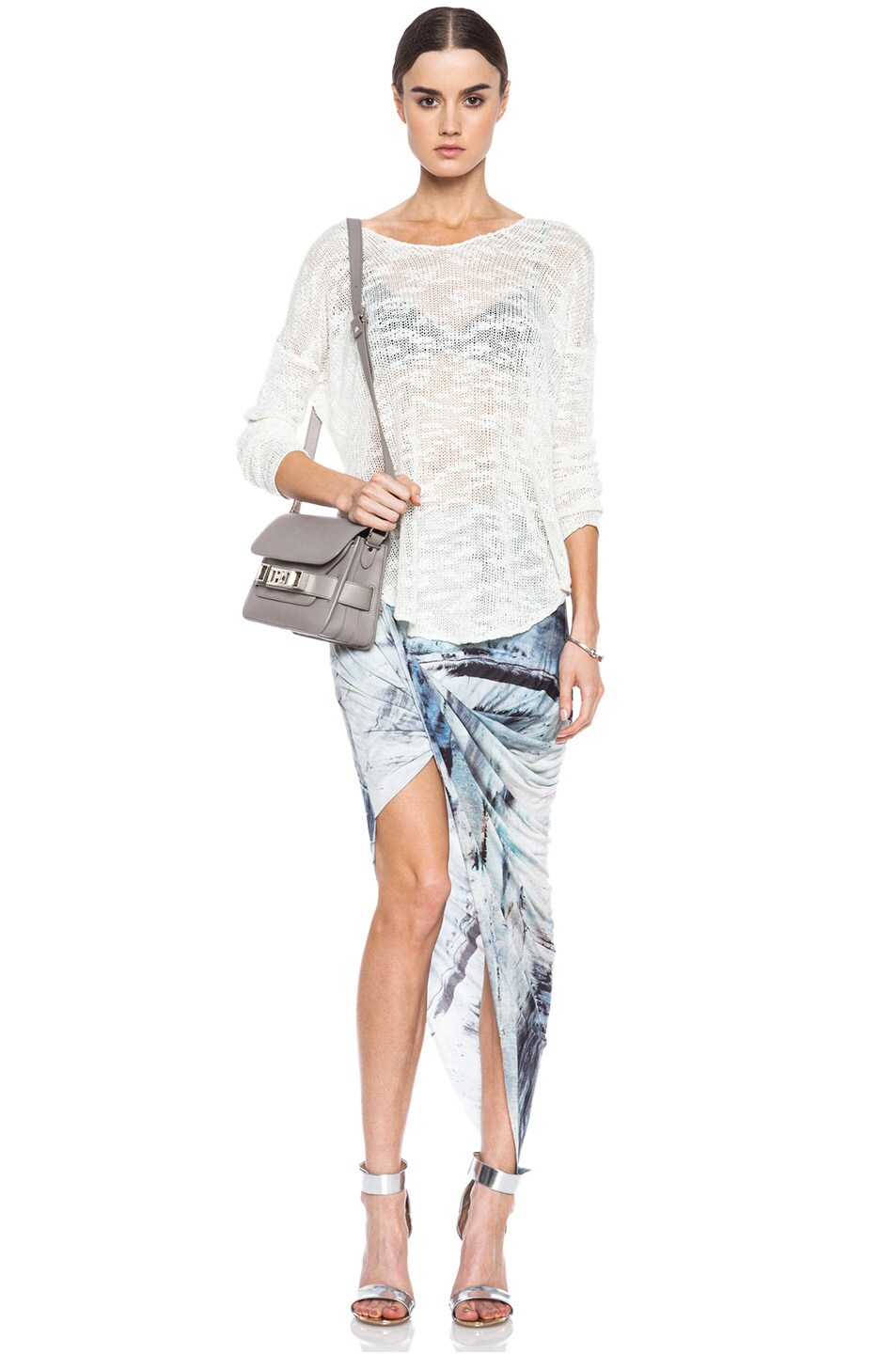 Tidal Print Asymmetrical Wrap Viscose Skirt