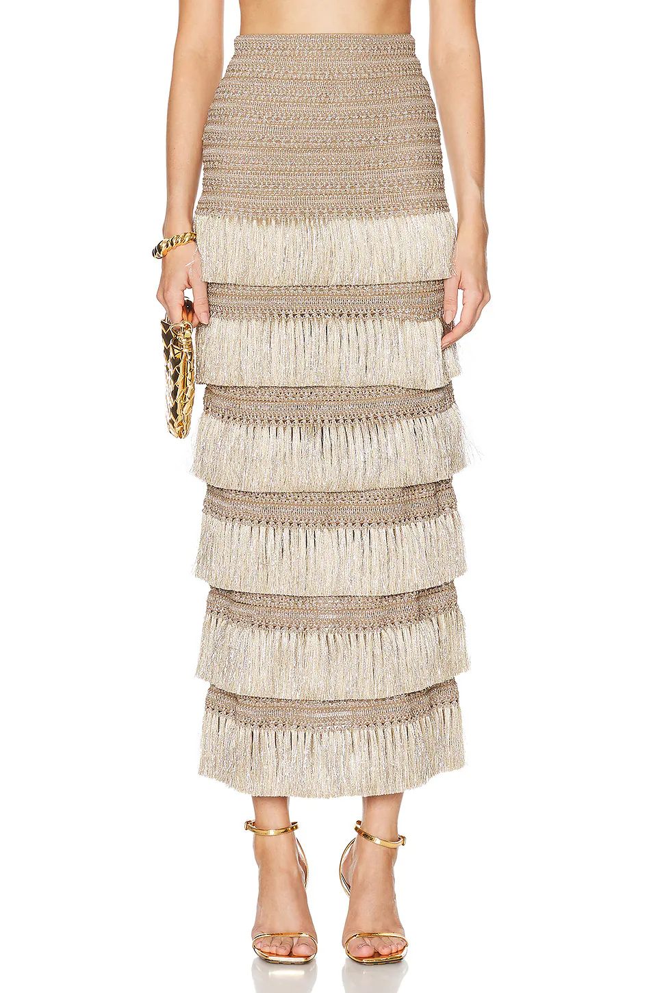 Metallic Fringe Maxi Skirt