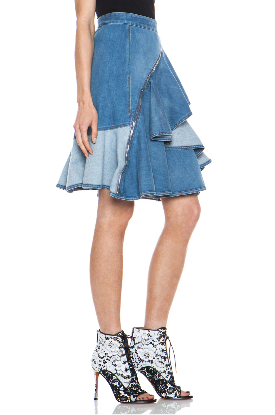 Stone Washed Denim Ruffle Skirt