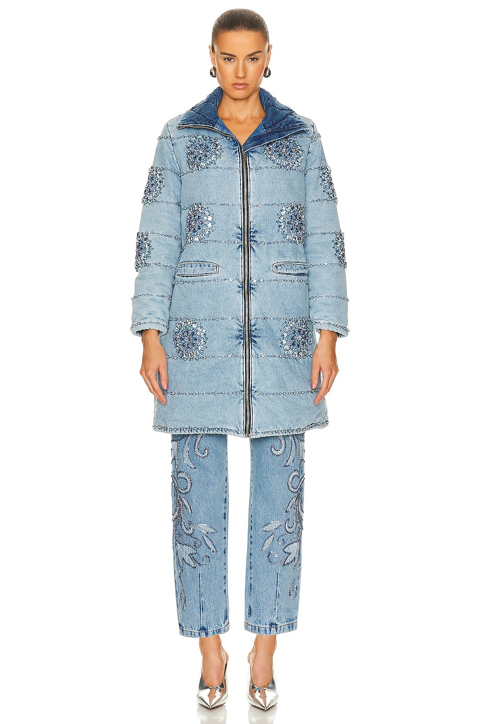 Hand Beaded Denim Parka