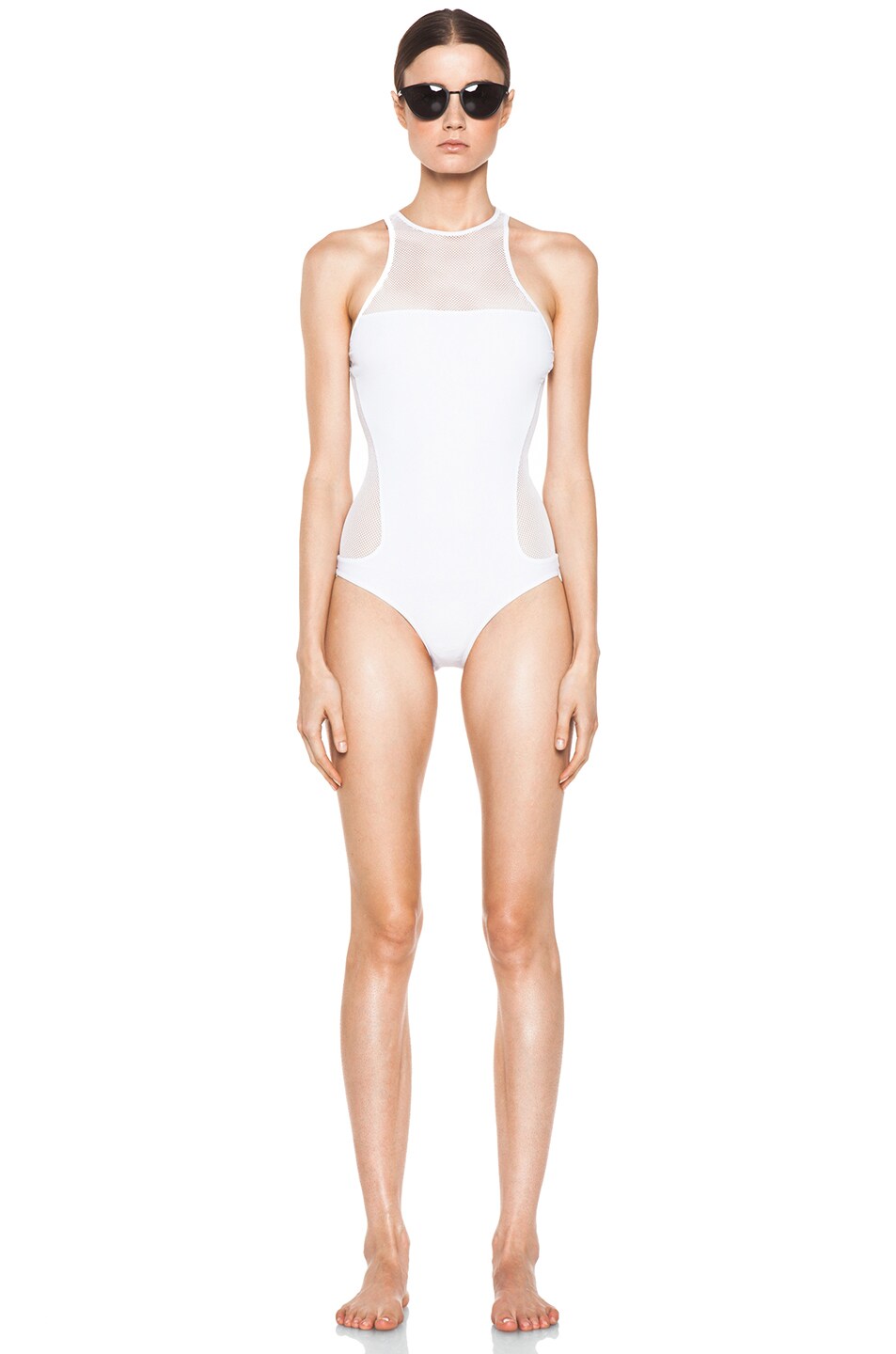 Mesh Combo Racer Back Zip Swimsuit