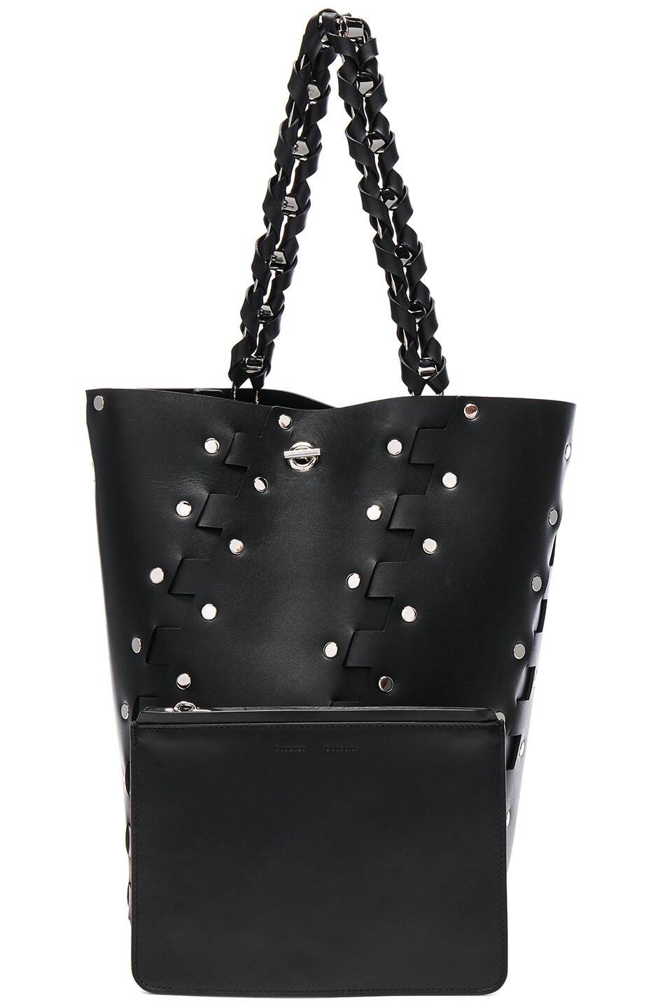 Medium Studded Hex Leather Bucket Bag