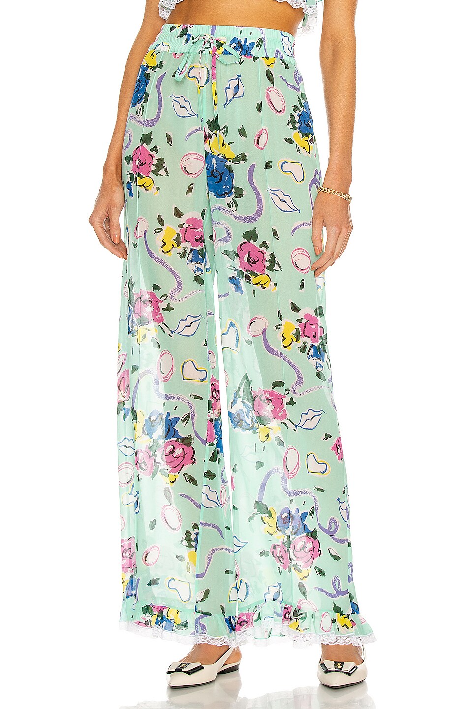 Floral Ribbon Print Palazzo Pant