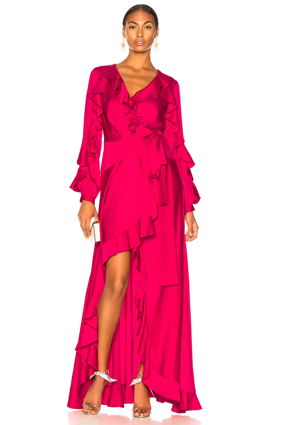 Ruffle Sleeve Maxi Wrap Dress