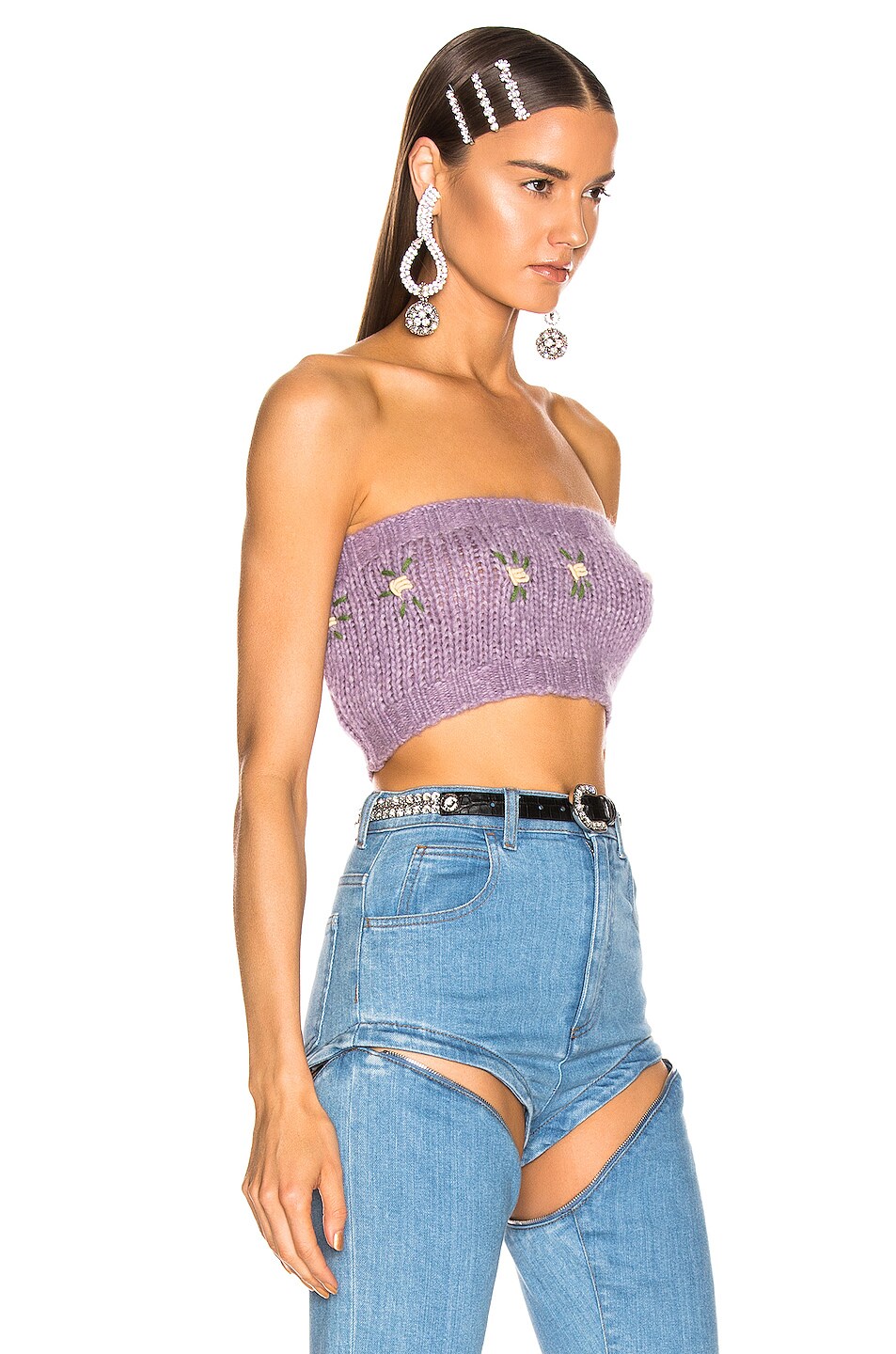 Floral Applique Wool Bandeau Top