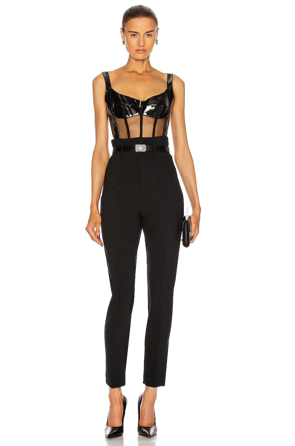 Net Corset Patent Leather Tank Bodysuit