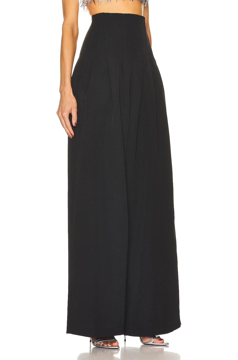 High Waisted Grain De Poudre Wide Leg Pant