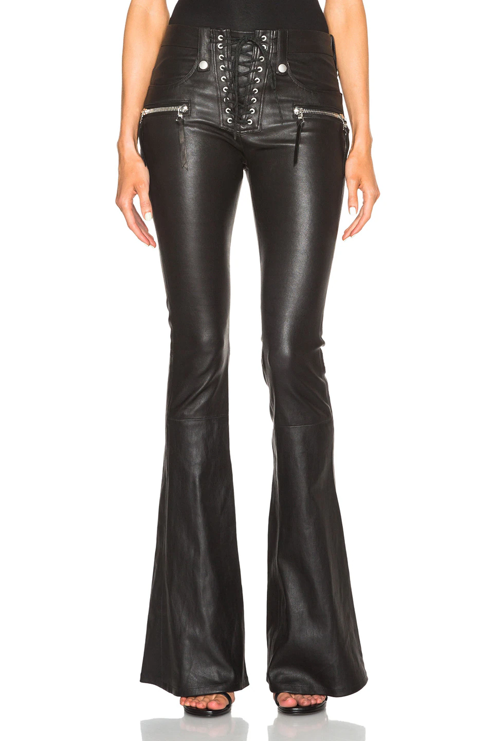 Lace Front Flare Leather Pants