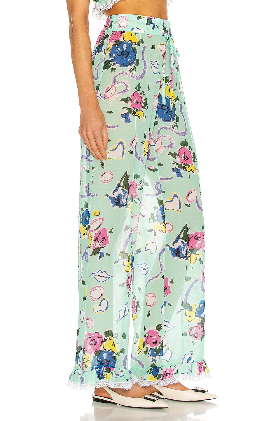 Floral Ribbon Print Palazzo Pant