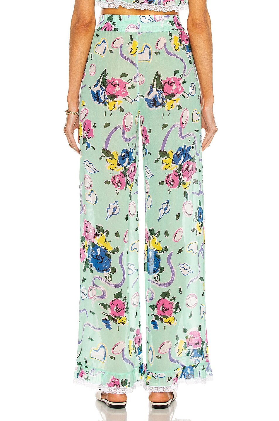 Floral Ribbon Print Palazzo Pant