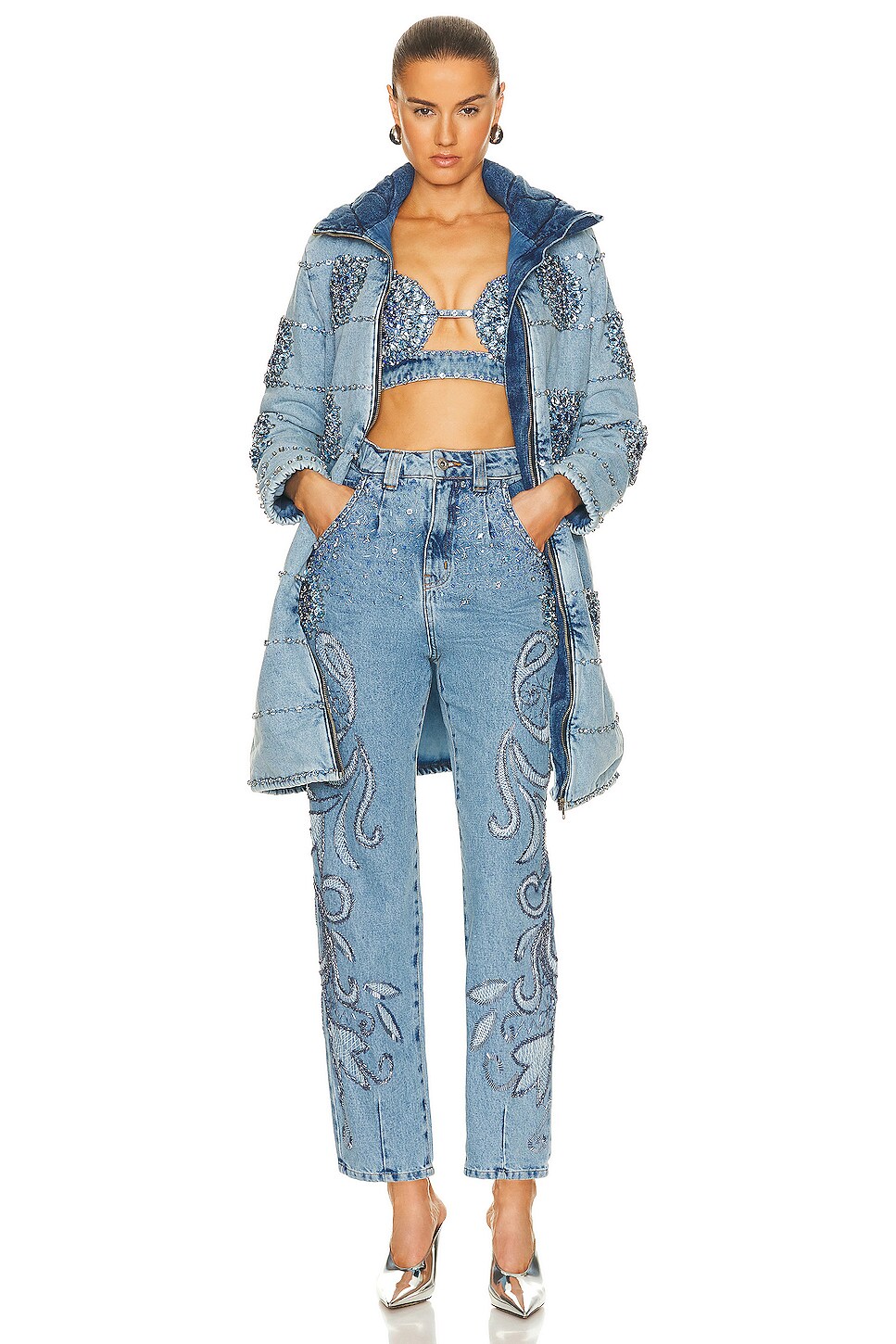 Hand Beaded Denim Parka