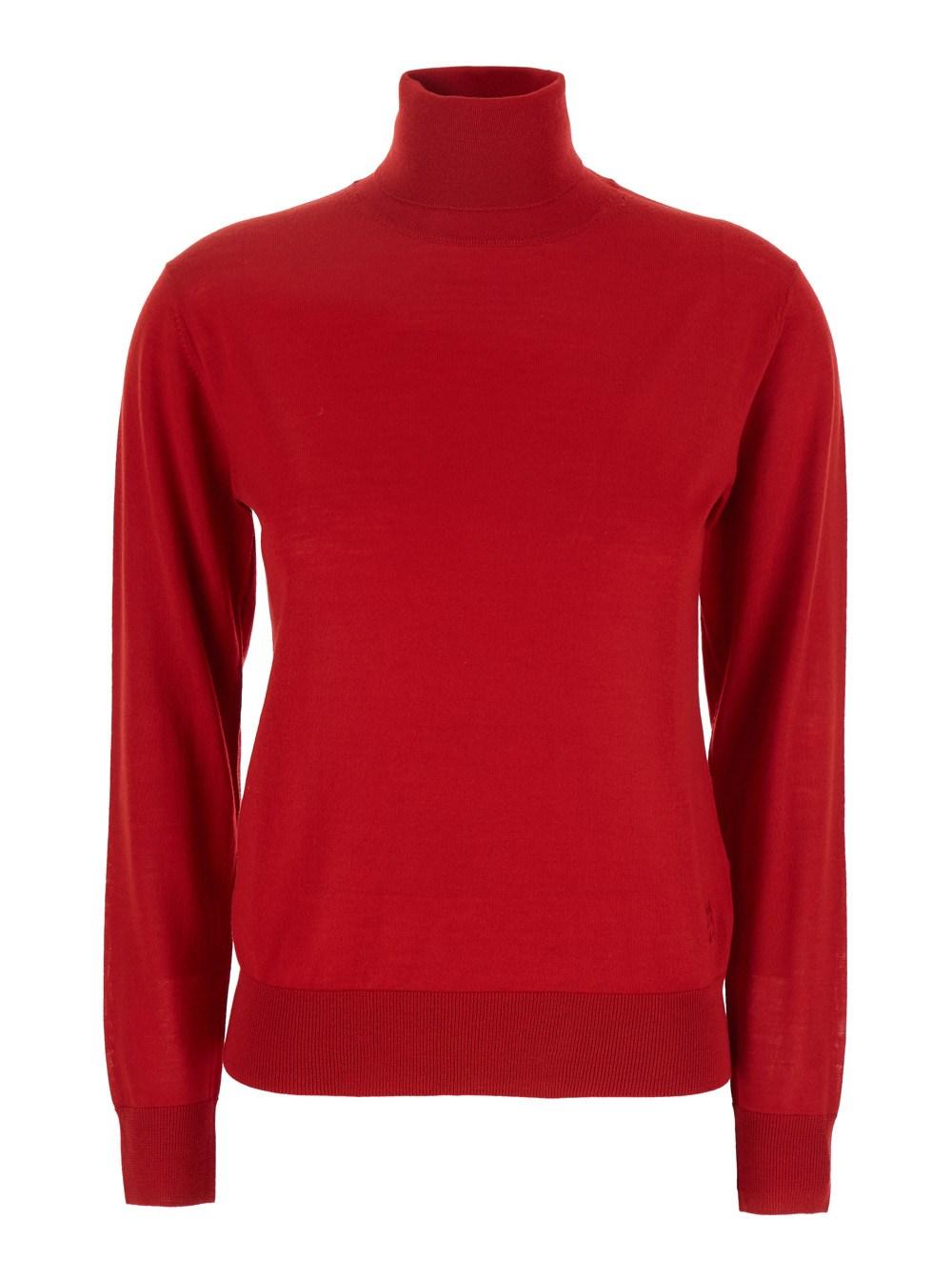 Red Turtleneck Sweater in Wool Woman