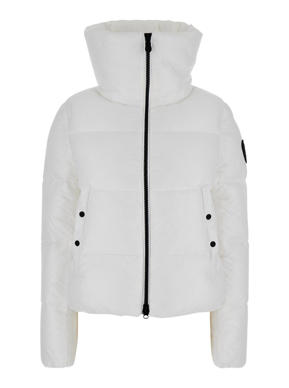 'Isla' White Down Jacket with Oversized Neck in Nylon Woman