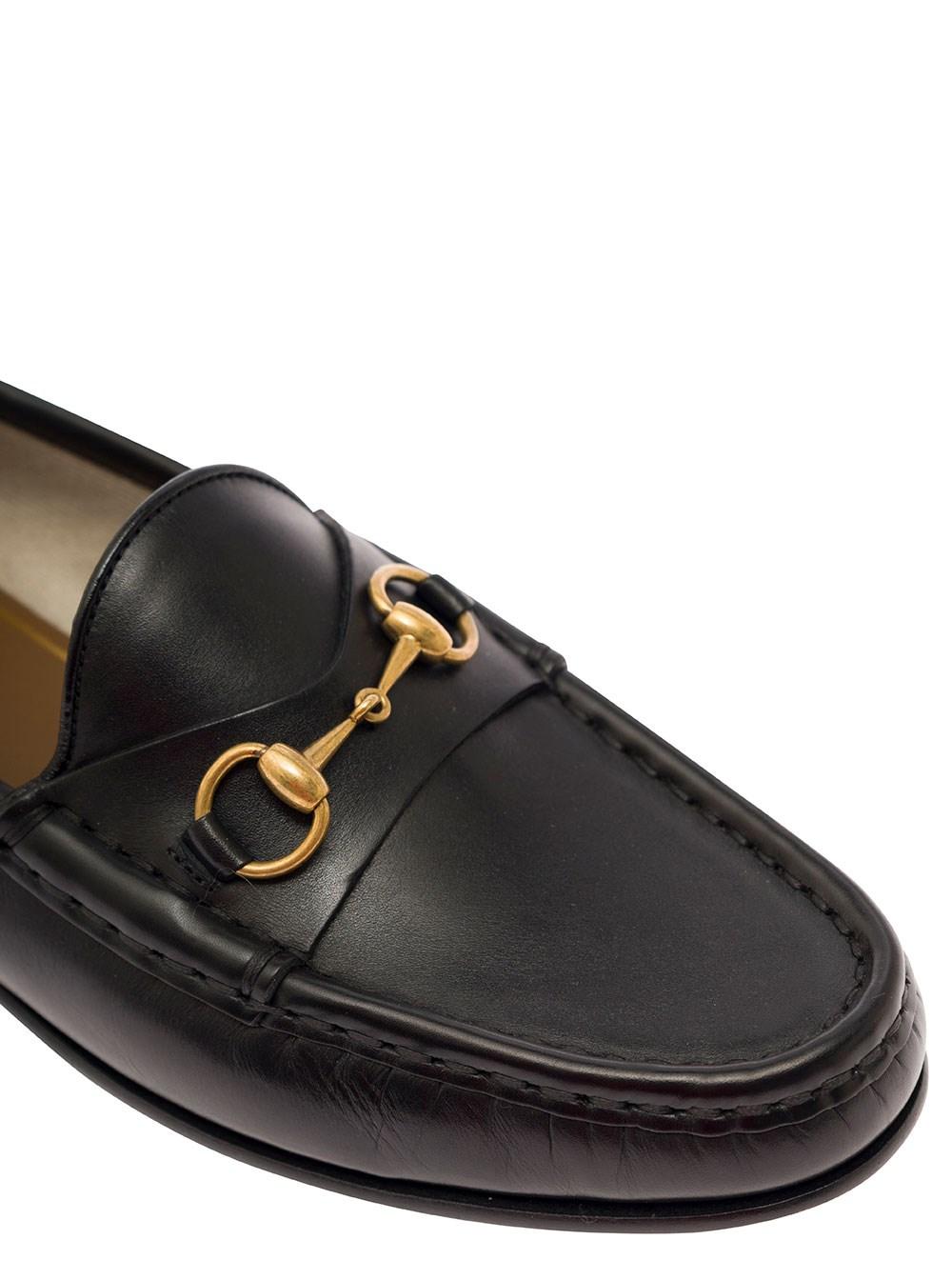 Black Loafers with Horsebit Detail in Smooth Leather Woman